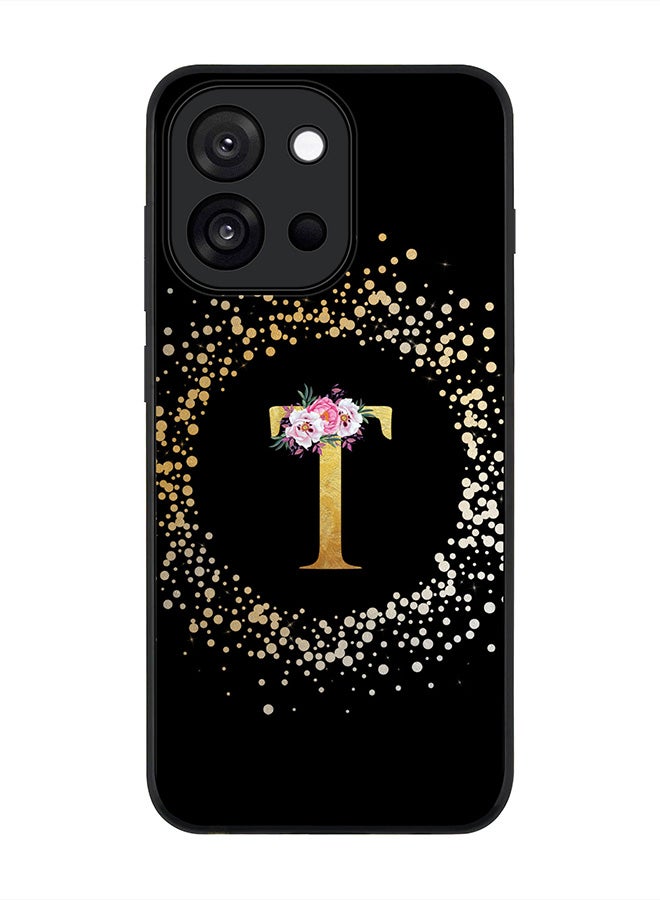 Stylizedd For OnePlus 13s / 13T Case,Slim fit Camera Protection, Shockproof Thin Phone cover  - Custom Monogram Floral - T ( Black )