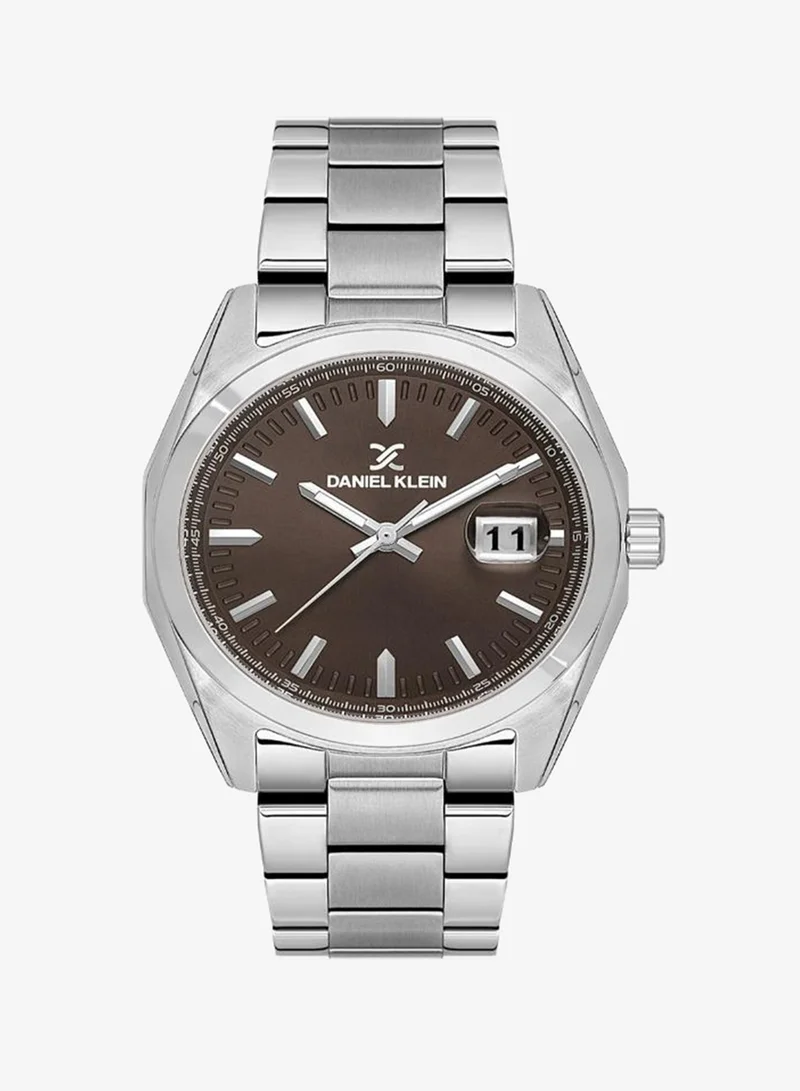 DANIEL KLEIN Men's Stainless Steel Silver Alloy Case Analog Dark Brown Round Sunray Dial Japanese Quartz Premium 50 Meters Water Resistant