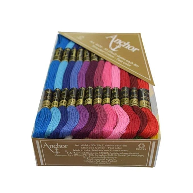 Generic Anchor Stranded Cotton Assorted Multicolour Skeins Stitch Kit 8m 50 Skiens 2 of Each 25 Shades - Image 1