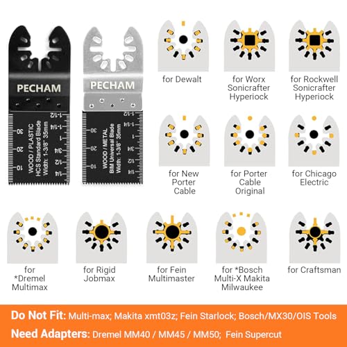 PECHAM 24PCS Universal Wood Metal Oscillating Multitool Quick Release Saw Blades Fit Porter Cable Black & Decker Rockwell Ridgid Ryobi Milwaukee Chicago Craftsman - Image 4