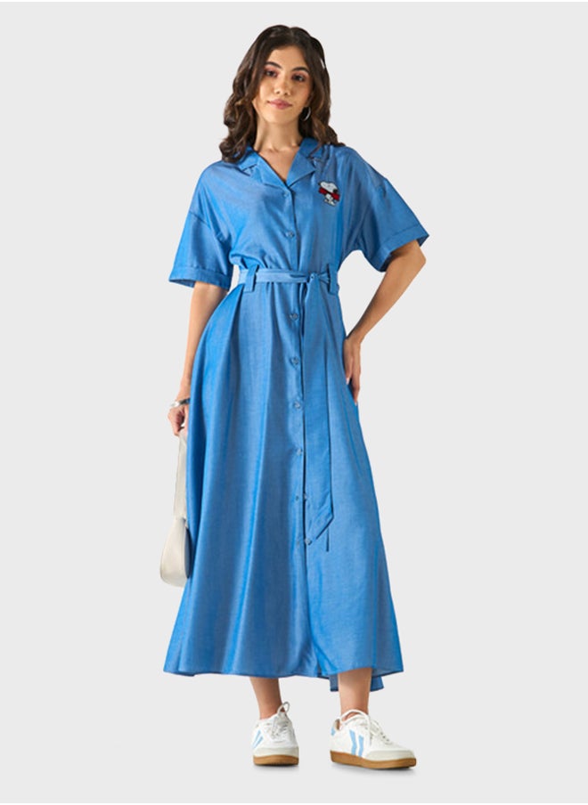 SP Characters - Snoopy Embroidered Belted Shirt Dress - Image 1