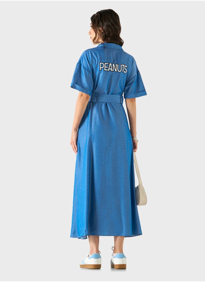 SP Characters - Snoopy Embroidered Belted Shirt Dress - Image 1