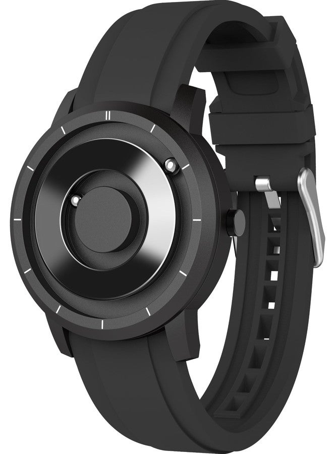 EUTOUR Magnetic Watch, 40mm Specular Dial, Silicone Band, Black - Image 1