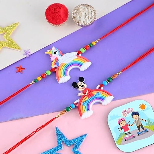 CraftVatika Rakhi for Brother Kids Rakhi Set of 2 for Brother Boy Sister Girls Kids, Rakhi with Fridge Magnet, Rakhi Set of 2 for Boy Girls Kids, Fridge Magnet for Fridge Door Decor (Type 1) - Image 1