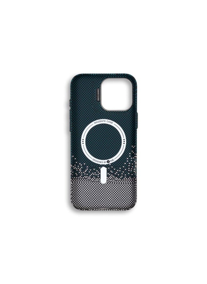 YNOT - MagSafe carbon fiber protection case with camera stand for iPhone 13 Pro - Green dotted with white - Image 1