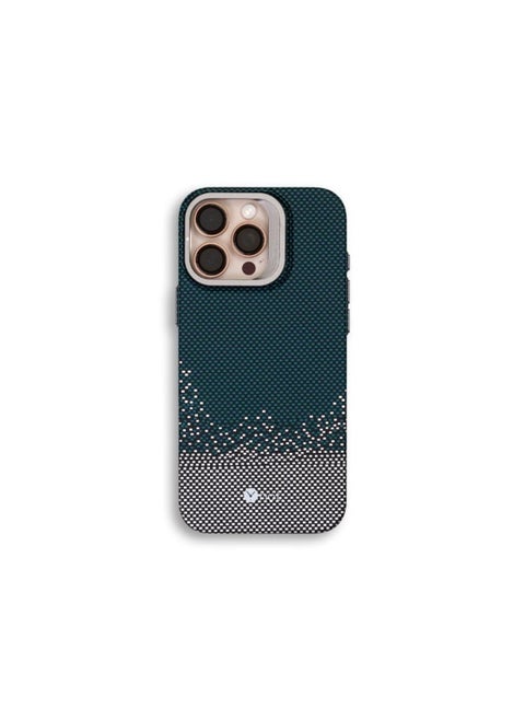 MagSafe carbon fiber protection case with camera stand for iPhone 13 Pro - Green dotted with white