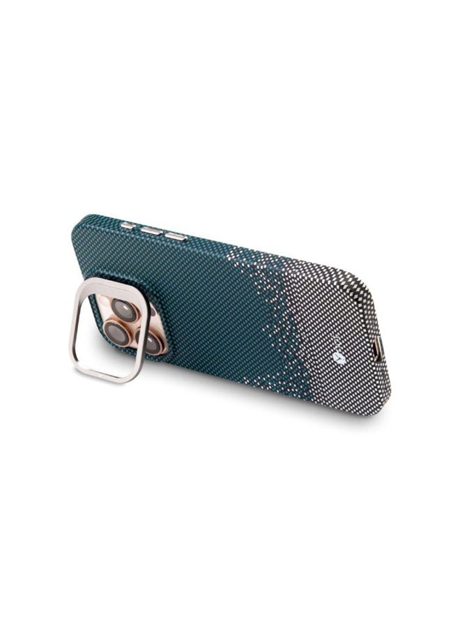 YNOT - MagSafe carbon fiber protection case with camera stand for iPhone 13 Pro - Green dotted with white - Image 1