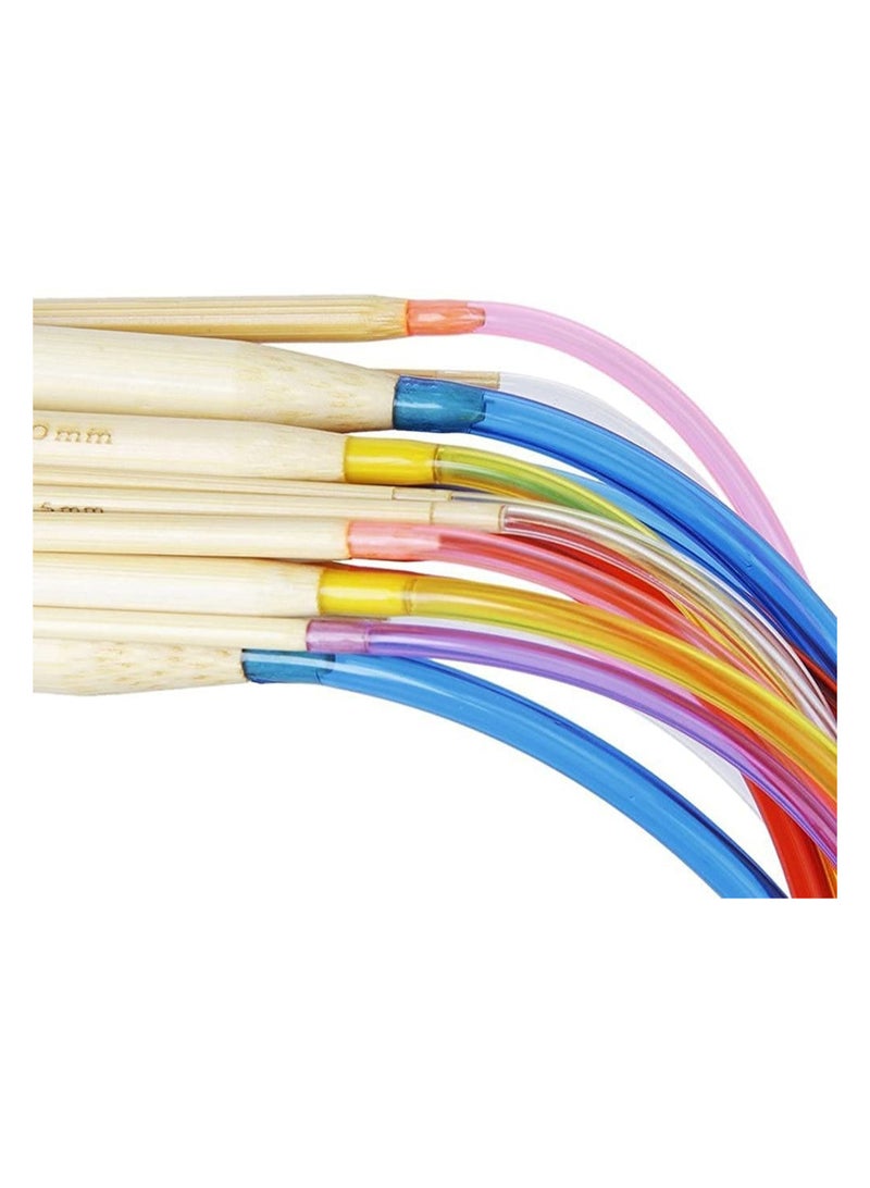 18Pcs Circular Knitting Needles Set 80cm Bamboo Plastic Tube with 18 Sizes 2mm to 10mm for Smooth Yarn Glide DIY Knitting Crochet Hooks Soft Double Cusp Sewing Needles Professional - Image 4