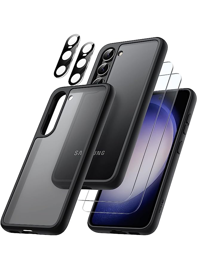 جي تيك 5 في 1 حالة غير لامعة ل Samsung Galaxy S23 5G 6.1 بوصة مع واقي شاشة وحاميين عدسة الكاميرا ، غطاء الهاتف الواقي الشفاف ، فيلم زجاجي مقسى (أسود) - Image 1