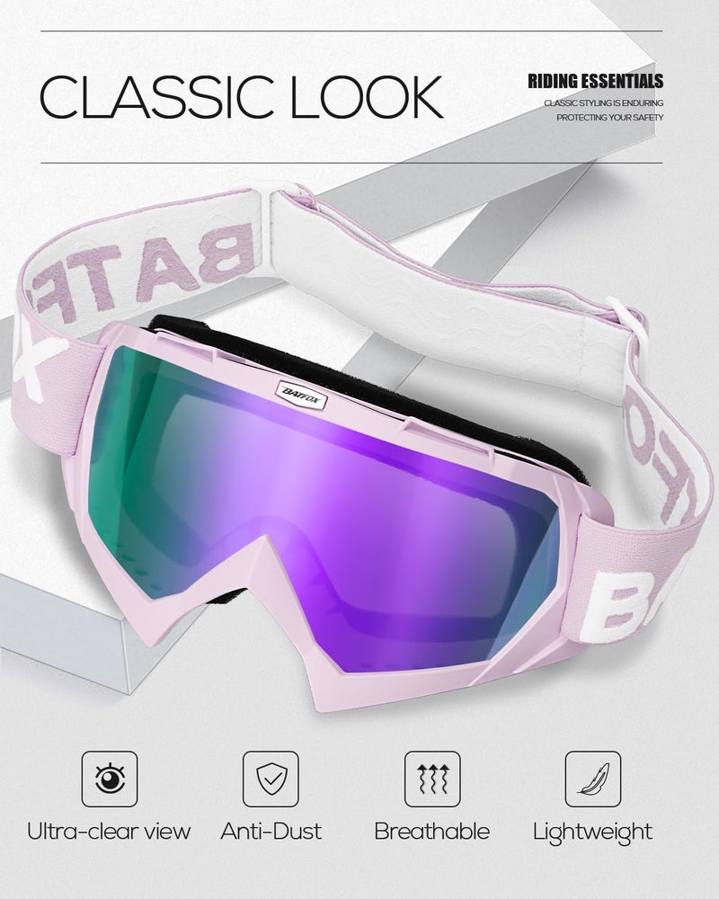 BATFOX Motorcycle Glasses Goggles Dirt Bike Motocross Safety ATV Tactical Riding (HD Violet-Violet, Adult) - Image 2