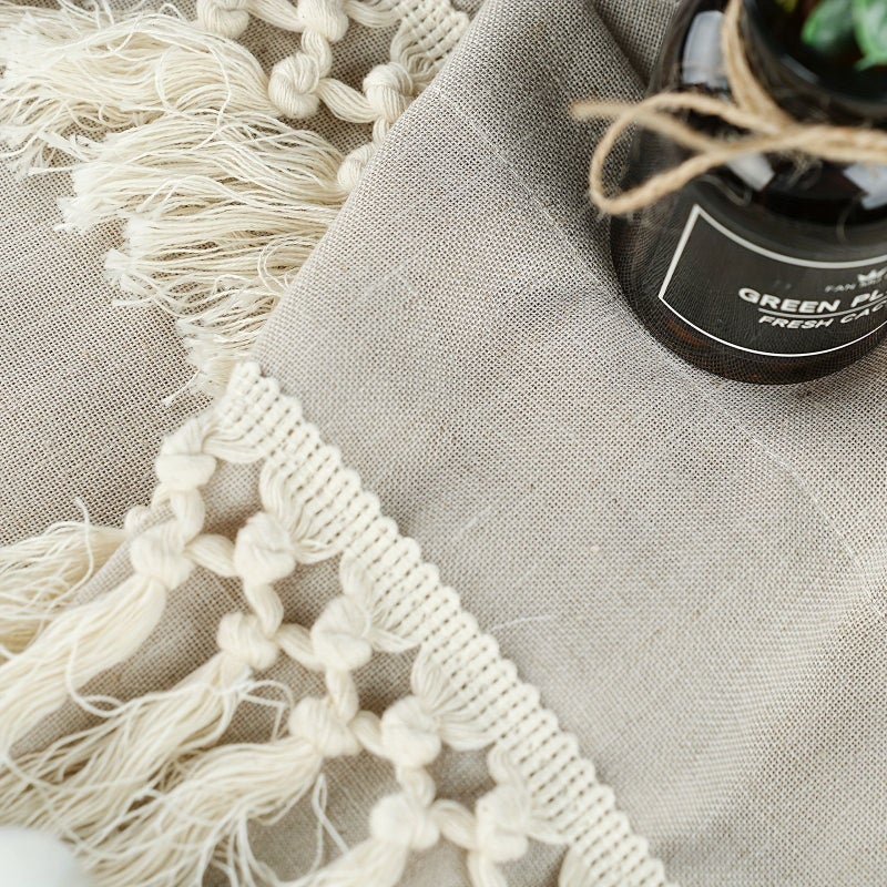 A Single Piece Faux Linen Patchwork Tassel Curtain W120 X H17 72inch Rod Pocket Top Unlined Machine Washable Artistic Home Decor For Bedroom Kitchen Dining Room All Seasons - Image 5