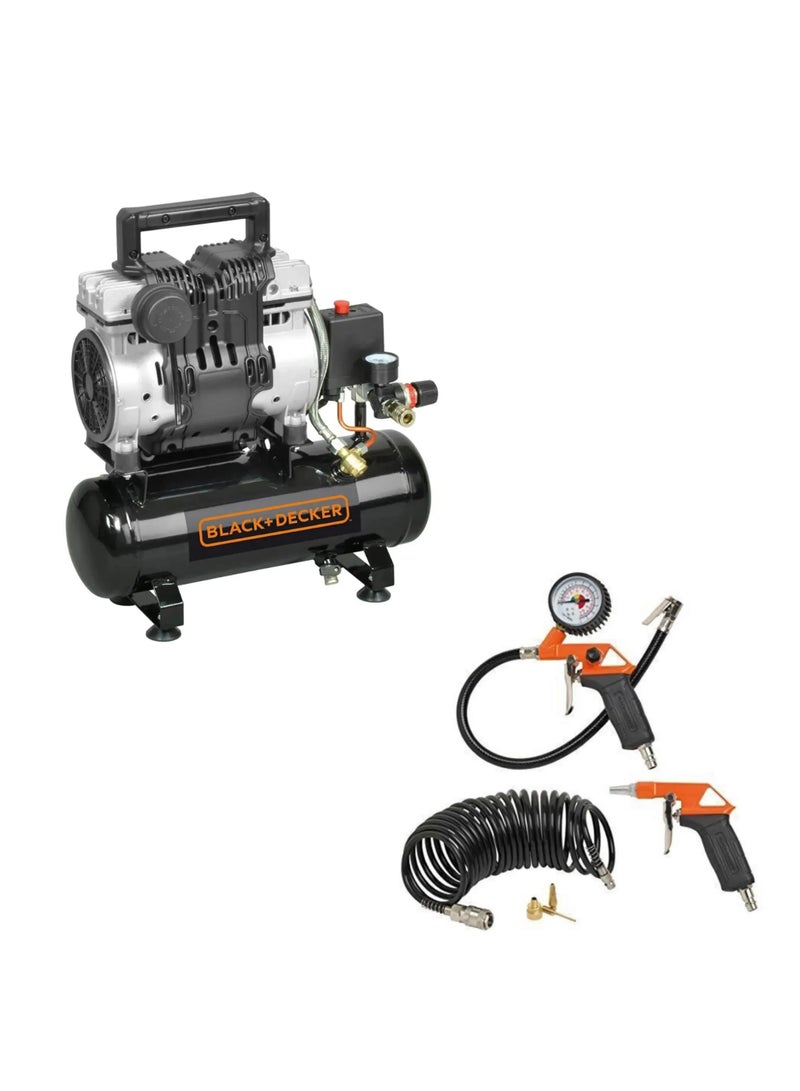 BLACK&DECKER BLACK+DECKER Portable Oil-Free Low Noise Air Compressor with 6L Tank With Air tools kit 6 Pcs Com 