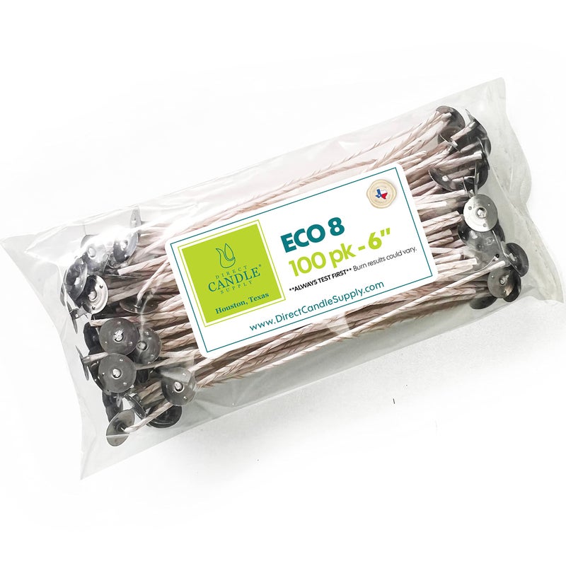Direct Candle Supply ECO 8 Wicks for Candle Making 6 inch PreWaxed Wicks with Base 100pk White - Image 3