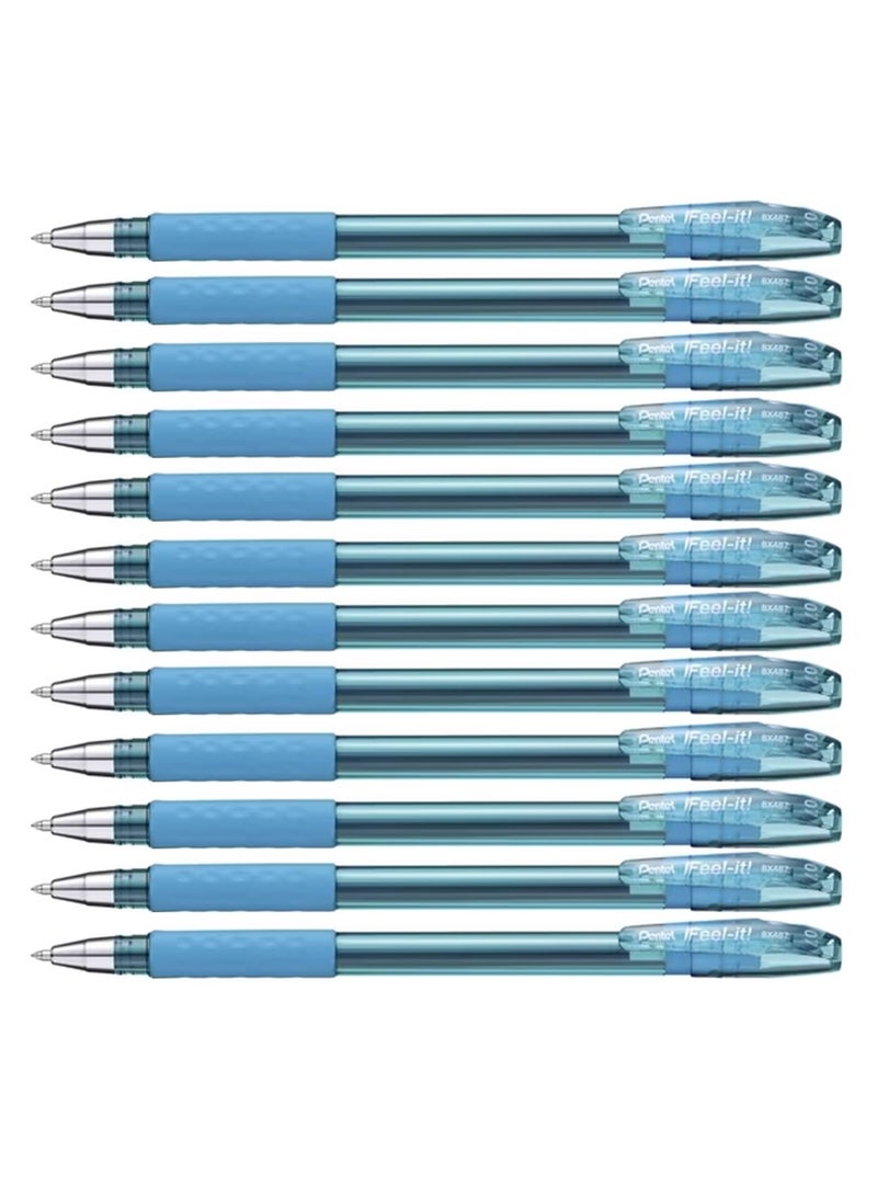 Pentel قلم حبر جاف 12 قطعة Ifeel-It بقطر 0.7 مم حبر أزرق سماوي - Image 1