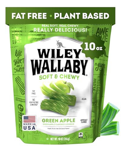 Wiley Wallaby Licorice 10 Ounce Classic Gourmet Soft  Chewy Australian Green Apple Licorice Candy Twists 1 Pack - Image 1