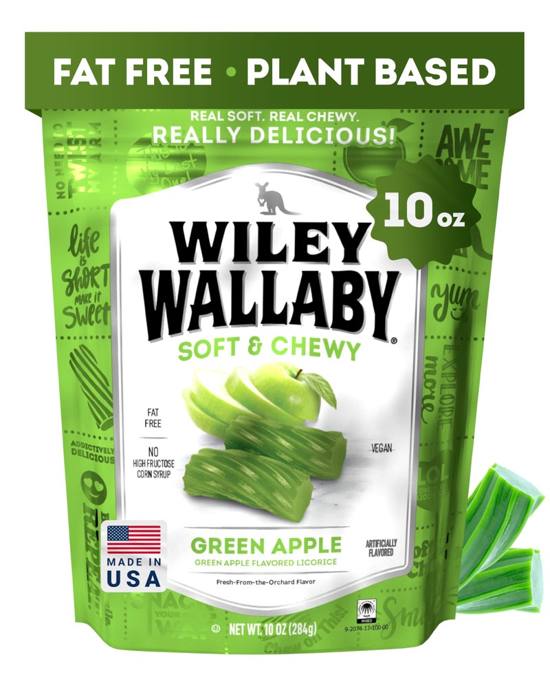 Wiley Wallaby Licorice 10 Ounce Classic Gourmet Soft  Chewy Australian Green Apple Licorice Candy Twists 1 Pack - Image 3