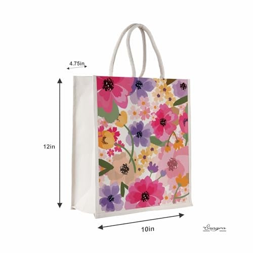 Sangra Canvas Reusable Bags for School, College, Lunch Bag for Office for Men and Women, Grocery Shopping Bag, Multi-Purpose Bag, Sturdy Handle With Zipper Lock (Pack of Two) (Flower) - Image 3