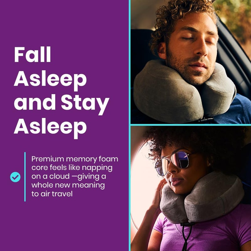 Cabeau وسادة رقبة كابو للسفر بالطائرة - إيفولوشن كلاسيك - تصميم على شكل حرف U من الذاكرة - داعمة للنوم مع مشبك دعم قابل للتعديل (أسود منتصف الليل) - Image 4