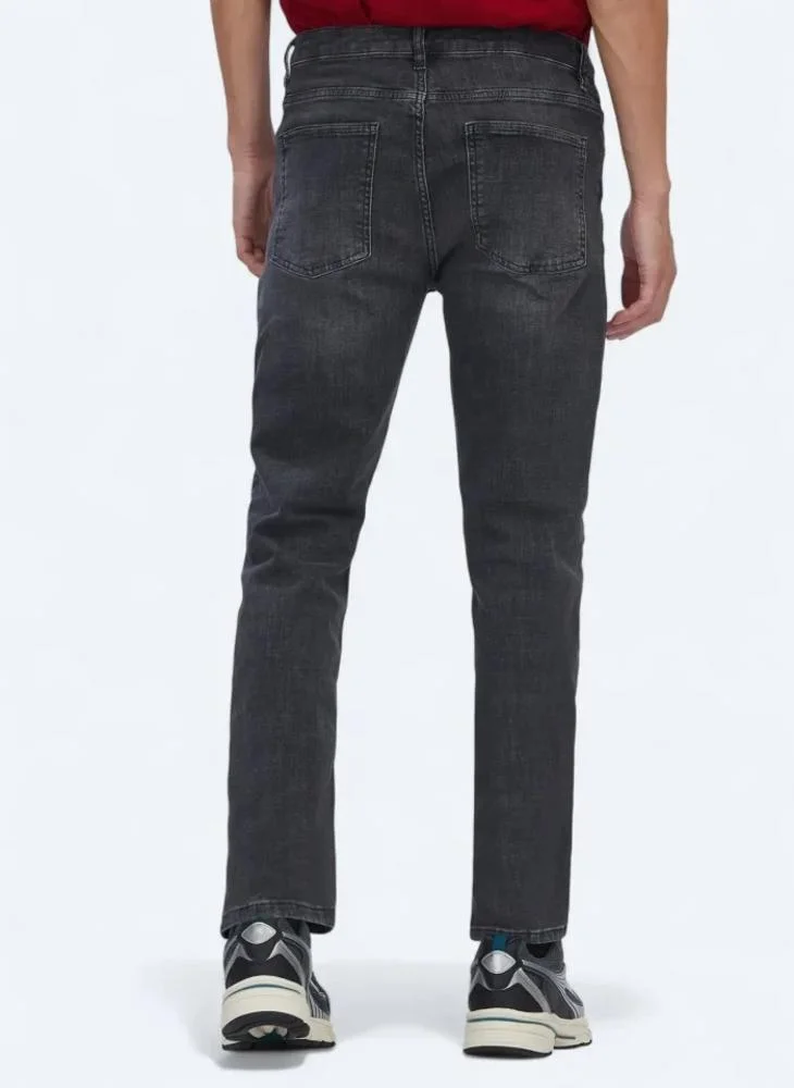 Kip Grey Slim Fit Denim Cotton Blended Trousers