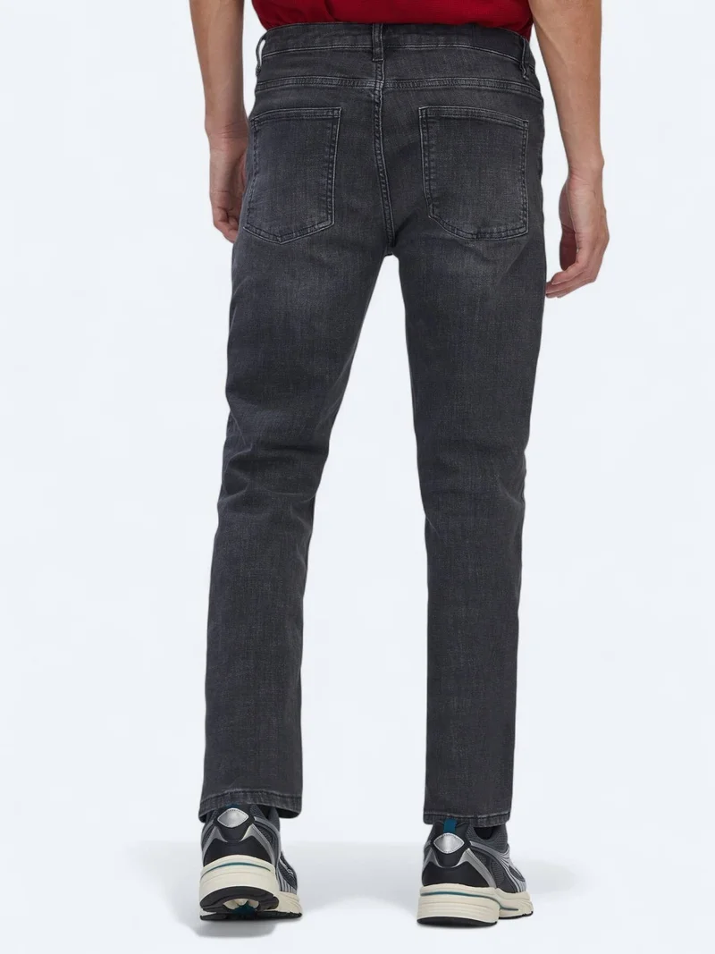 Kip Grey Slim Fit Denim Cotton Blended Trousers