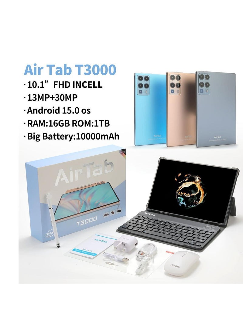 إيرتاب تابلت T300 الذكي بشاشة 10.1 بوصة، يعمل بنظام أندرويد 13، بسعة تخزين 1 تيرابايت وذاكرة وصول عشوائي 16 جيجابايت، ومعالج رباعي النواة، وواي فاي، وشبكة LTE، وشريحة اتصال، وقلم لمس ولوحة مفاتيح - أزرق - Image 1