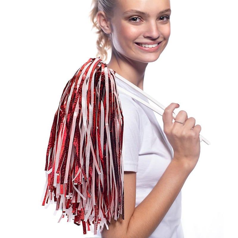 Anderson's Metallic Red and White Foil Textured School Spirit Shakers, Cheerleader Pom Poms, Football Basketball Homecoming, Squad, Team, Party, Dance, Club, Performance, Fan Celebration Pack of 10 - Image 2
