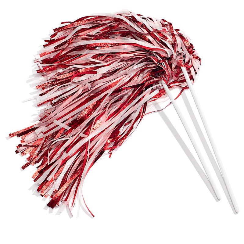 Anderson's Metallic Red and White Foil Textured School Spirit Shakers, Cheerleader Pom Poms, Football Basketball Homecoming, Squad, Team, Party, Dance, Club, Performance, Fan Celebration Pack of 10 - Image 1