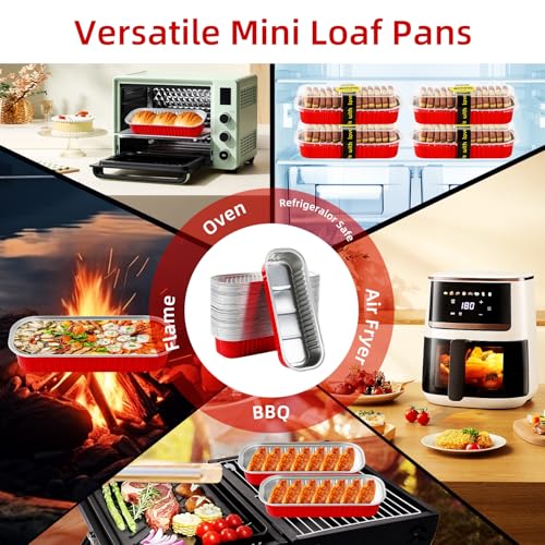 Orlashop Mini Loaf Pans with Lids and Spoons Sealing Sticker68oz Cake Pans for Baking Disposable Aluminum Foil PinkRed cake pan 30 30 Pack Red - Image 3