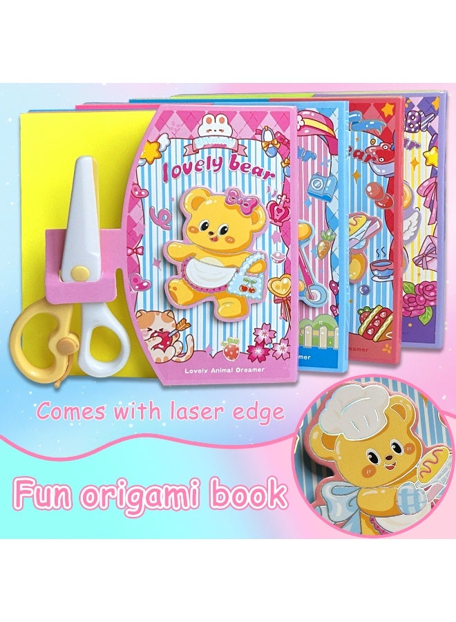 4pc set of bright handmade cut entertainment set, Monterey education paper cut daily life classroom outdoor party activities, square shapes, birthday gifts, school supplies origami editing enthusiasts beginners beginners include a pair of plastic scissors  - Image 3