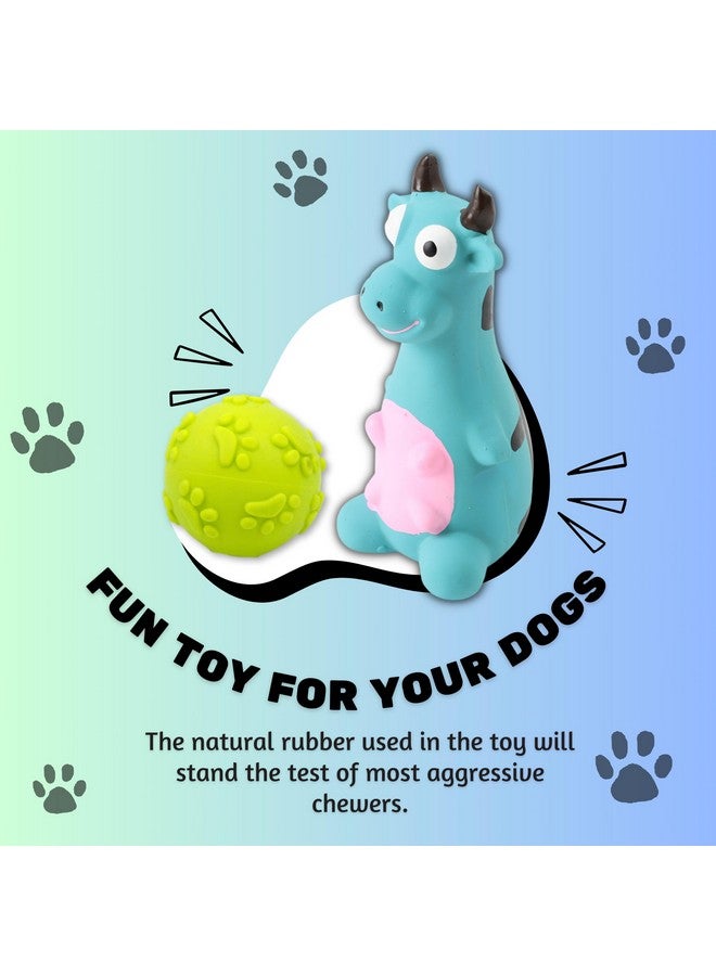 مجموعة ألعاب الكلاب المصنوعة من مادة اللاتكس والتي تصدر أصوات صرير - (كرة المخلب + الثور الأزرق) | مناسبة للجراء والكلاب الصغيرة | لعبة مطاطية ناعمة وتفاعلية ومضغ وإحضار - Image 4