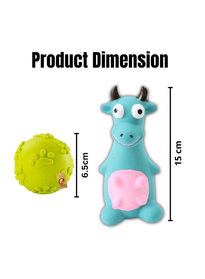 مجموعة ألعاب الكلاب المصنوعة من مادة اللاتكس والتي تصدر أصوات صرير - (كرة المخلب + الثور الأزرق) | مناسبة للجراء والكلاب الصغيرة | لعبة مطاطية ناعمة وتفاعلية ومضغ وإحضار - Image 2