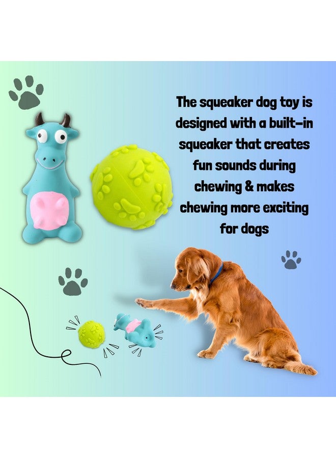 مجموعة ألعاب الكلاب المصنوعة من مادة اللاتكس والتي تصدر أصوات صرير - (كرة المخلب + الثور الأزرق) | مناسبة للجراء والكلاب الصغيرة | لعبة مطاطية ناعمة وتفاعلية ومضغ وإحضار - Image 5