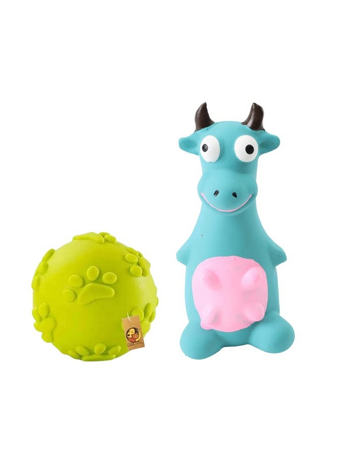 مجموعة ألعاب الكلاب المصنوعة من مادة اللاتكس والتي تصدر أصوات صرير - (كرة المخلب + الثور الأزرق) | مناسبة للجراء والكلاب الصغيرة | لعبة مطاطية ناعمة وتفاعلية ومضغ وإحضار - Image 1