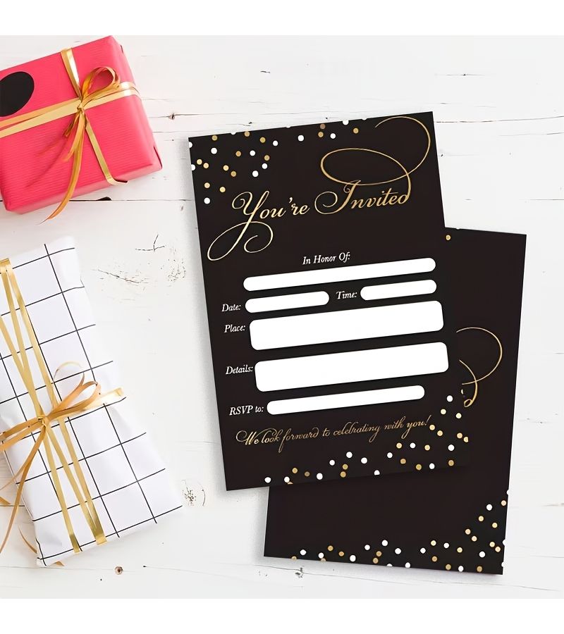 20pcs Elegant Black And Golden Party Invitation Cards Multi Purpose Greeting Cards For Weddings Birthdays Holidays And More Premium Paper Material - Image 4