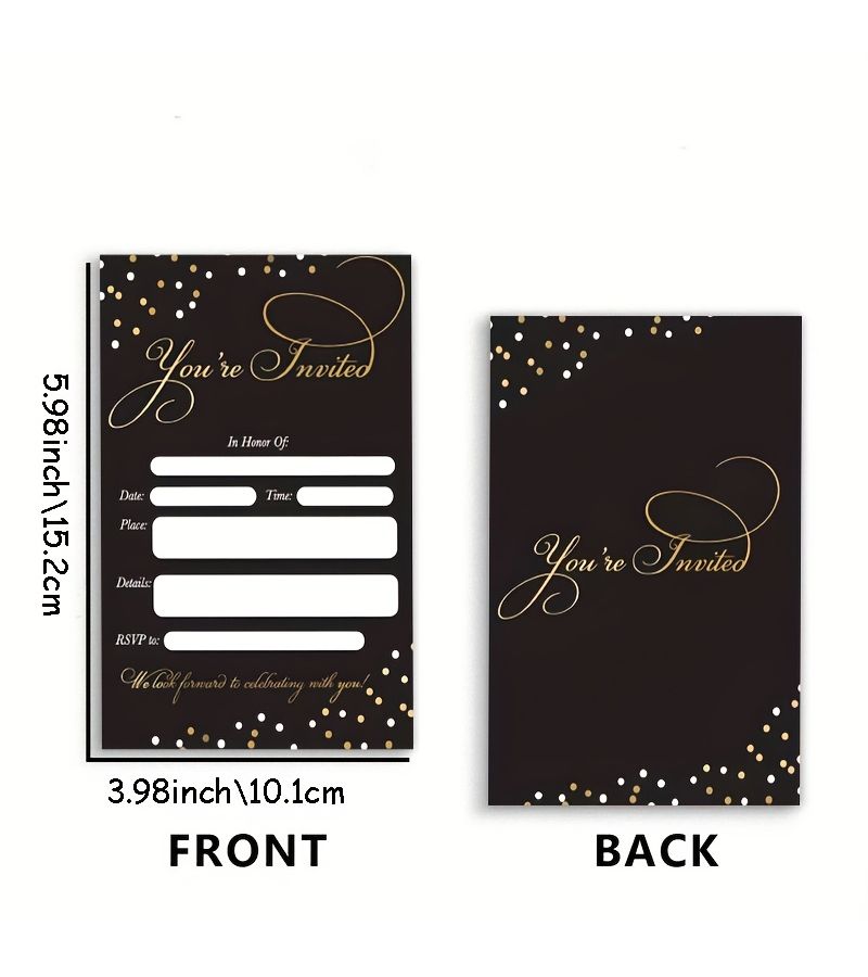 20pcs Elegant Black And Golden Party Invitation Cards Multi Purpose Greeting Cards For Weddings Birthdays Holidays And More Premium Paper Material - Image 3