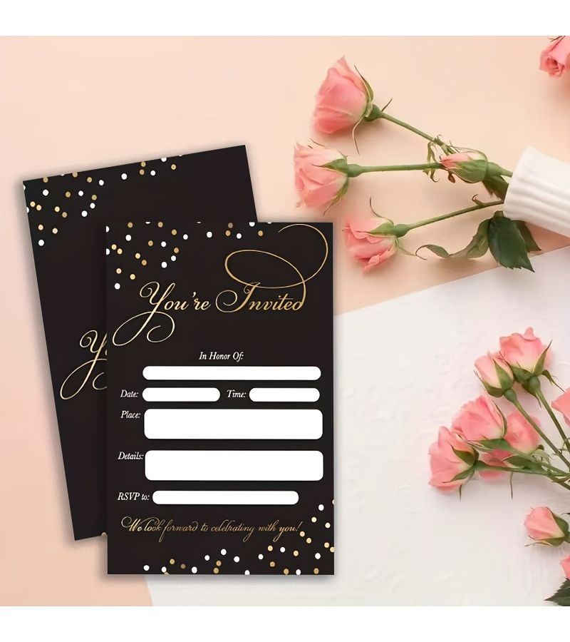 20pcs Elegant Black And Golden Party Invitation Cards Multi Purpose Greeting Cards For Weddings Birthdays Holidays And More Premium Paper Material - Image 1