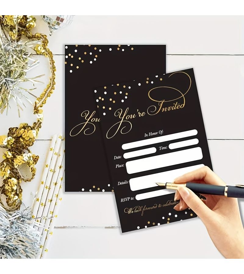 20pcs Elegant Black And Golden Party Invitation Cards Multi Purpose Greeting Cards For Weddings Birthdays Holidays And More Premium Paper Material - Image 2