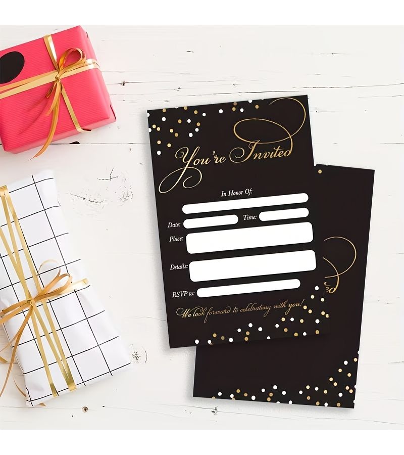 20pcs Elegant Black And Golden Party Invitation Cards Multi Purpose Greeting Cards For Weddings Birthdays Holidays And More Premium Paper Material - Image 5