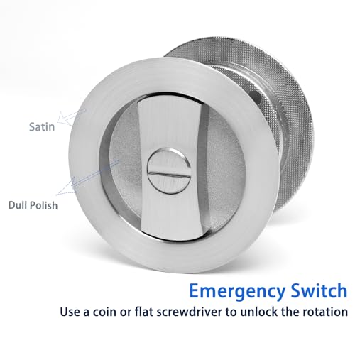 Dontay Pocket Door Privacy Lock Flush Handles 238 Backset BedBath Latch Recessed Knob Hardware for 1 38 to 2 316 Thickness Door Including Edge Pull Brushed Nickel Round 1 Pack - Image 3