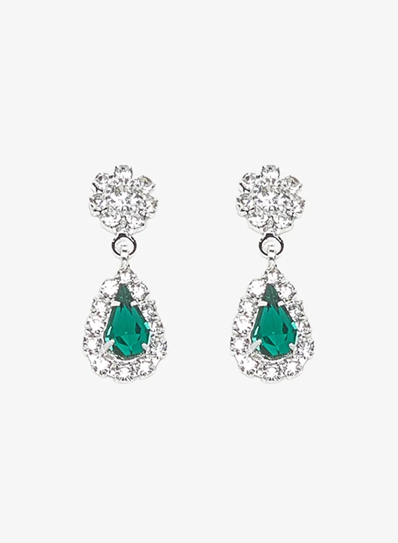 Khizana  Silver Diamonte Rhinestone Drop Down Jewelry Set Necklace Earrings for Women | Best Price UAE