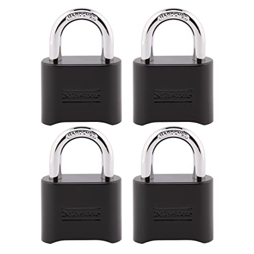 Master Lock Black Combination Lock, Customizable Combo Padlock, Indoor and Outdoor Weather Resistant Lock with Resettable Code for Gates, Lockers, 4 Pack, 178EC4 - Image 1