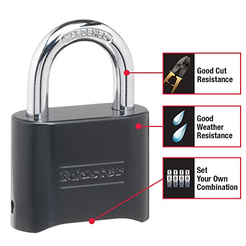 Master Lock Black Combination Lock, Customizable Combo Padlock, Indoor and Outdoor Weather Resistant Lock with Resettable Code for Gates, Lockers, 4 Pack, 178EC4 - Image 3