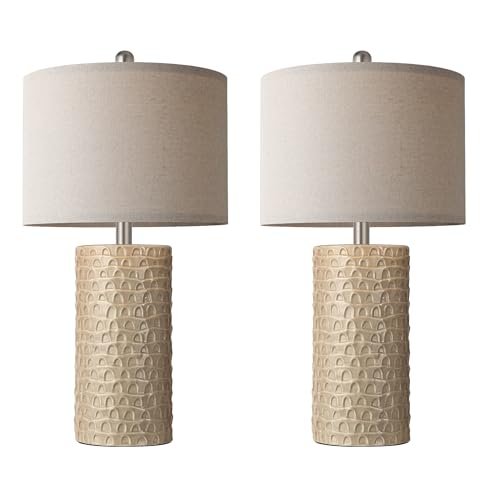PARTPHONER 23" Modern Ceramic Table Lamp Set of 2, Table Lamps for Living Room, Rustic Farmhouse Bedside Lamps Nightstand lamp for Bedroom, Desk Lamp for End Table Home Decor Beige - Image 2