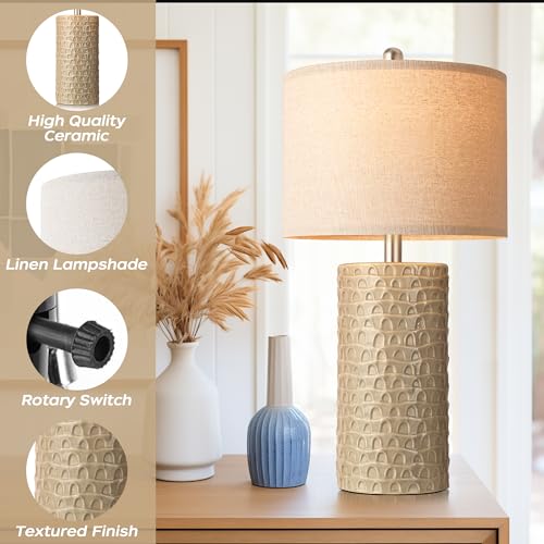 PARTPHONER 23" Modern Ceramic Table Lamp Set of 2, Table Lamps for Living Room, Rustic Farmhouse Bedside Lamps Nightstand lamp for Bedroom, Desk Lamp for End Table Home Decor Beige - Image 4