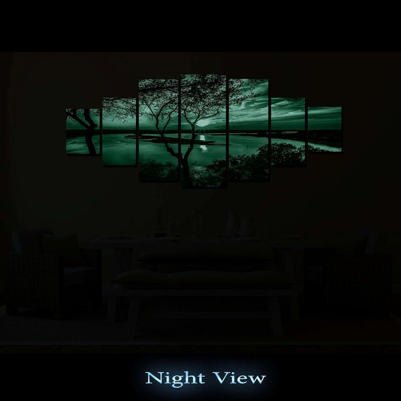 Startonight ستارتونايت لوحة فنية ضخمة على القماش - شروق الشمس على البحيرة - ديكور المنزل - عمل فني مزدوج الرؤية مفاجئ لوحة حائط مؤطرة حديثة مجموعة من 7 لوحات بإجمالي 100 × 240 سم - Image 5