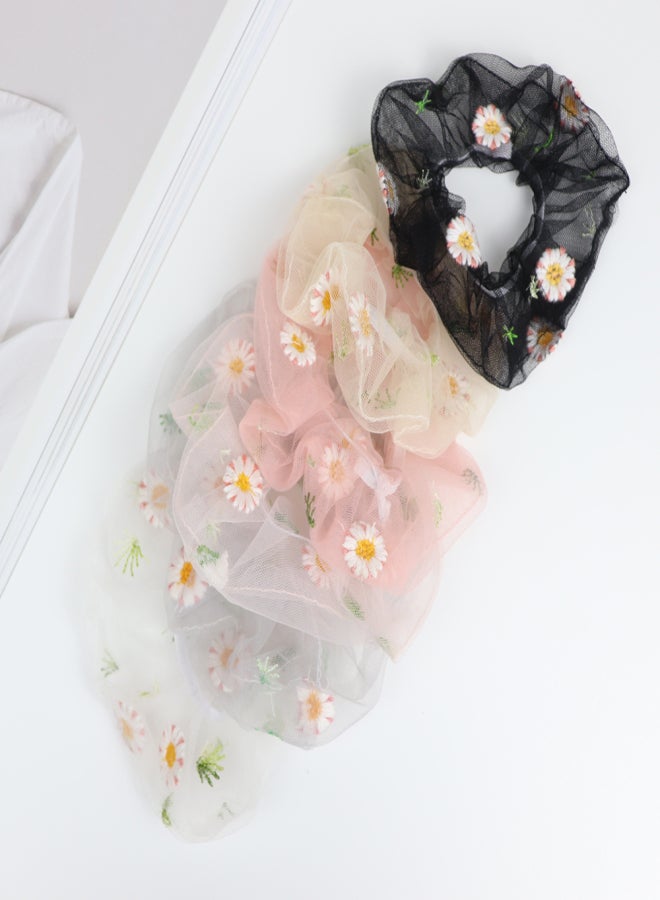 Hair Scrunchies Elastic Hair Bands Ties Ropes Daisies Cute Sweet Hairband Net Yarn Ponytail Accessories Headwear for Girls Ladies - Image 4