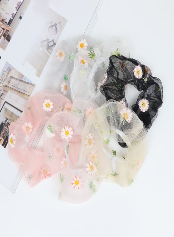 Hair Scrunchies Elastic Hair Bands Ties Ropes Daisies Cute Sweet Hairband Net Yarn Ponytail Accessories Headwear for Girls Ladies - Image 3