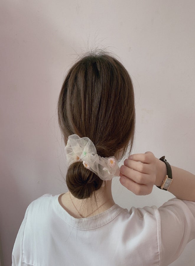 Hair Scrunchies Elastic Hair Bands Ties Ropes Daisies Cute Sweet Hairband Net Yarn Ponytail Accessories Headwear for Girls Ladies - Image 5