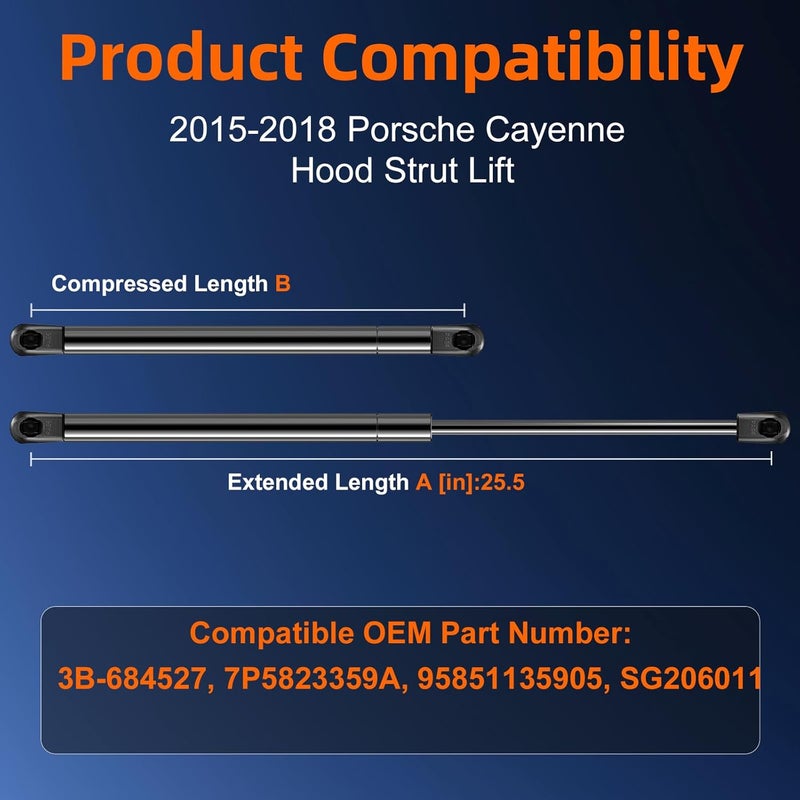 Euplokeer Qty (2) Front Hood Strut Lift Support Compatible with 2015 2016 2017 2018 Porsche Cayenne, Bonnet Shock Strut Replace OE# 3B-684527 7P5823359A by Euplokeer Assorted trendy color picks - Image 2