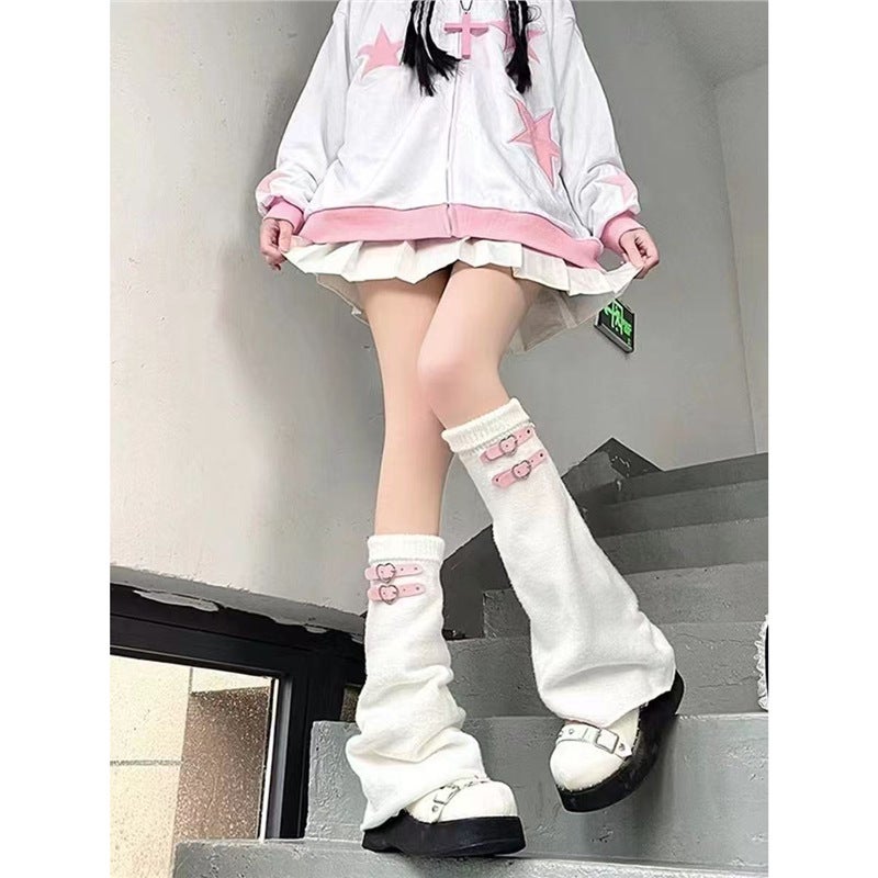 2025 Japanese-Style Original Knit Wide-Leg Slouch Socks Y2K Trendy Subculture Heart-Shaped Leather Buckle Jk Long Socks - Image 2